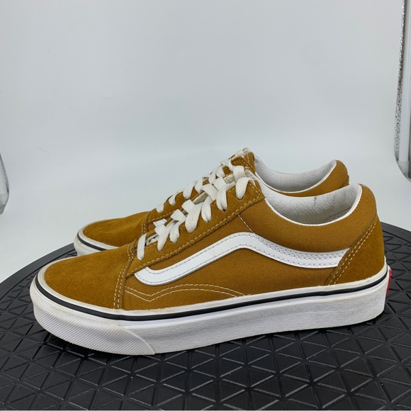 Vans Women 37 Size 7 Sneakers Yellow Brown Canvas Suede Old Skool Shoes Low Top - Picture 4 of 10